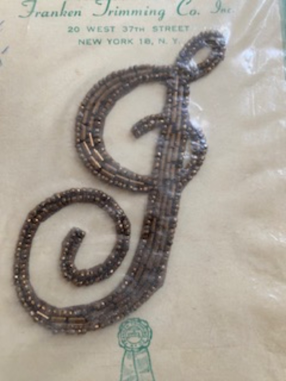 antique beaded applique letter J